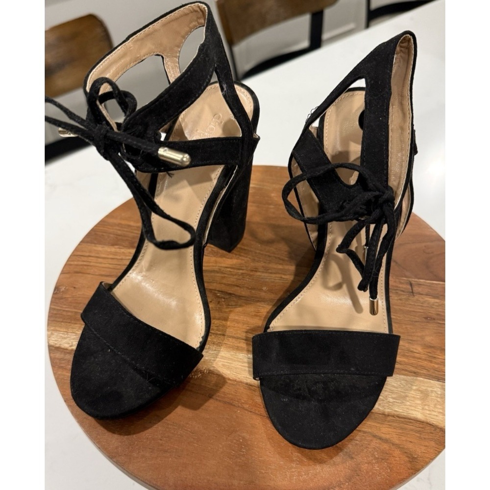 Charlotte Russe Jennie Black Suede Lace Up 4 inch Block Heels Size 7